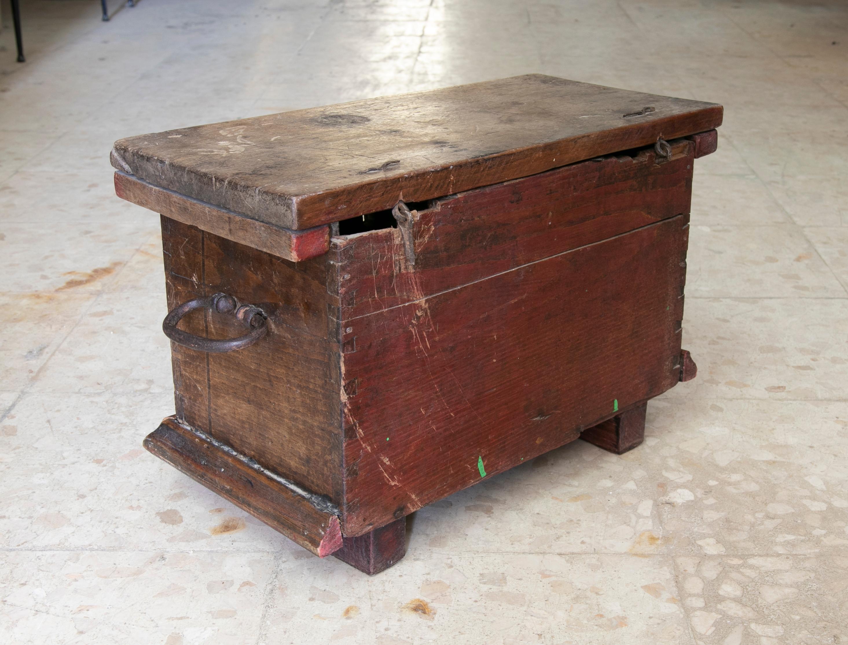 19th Century Spanish Wooden Chest with Original Iron Fittings For Sale