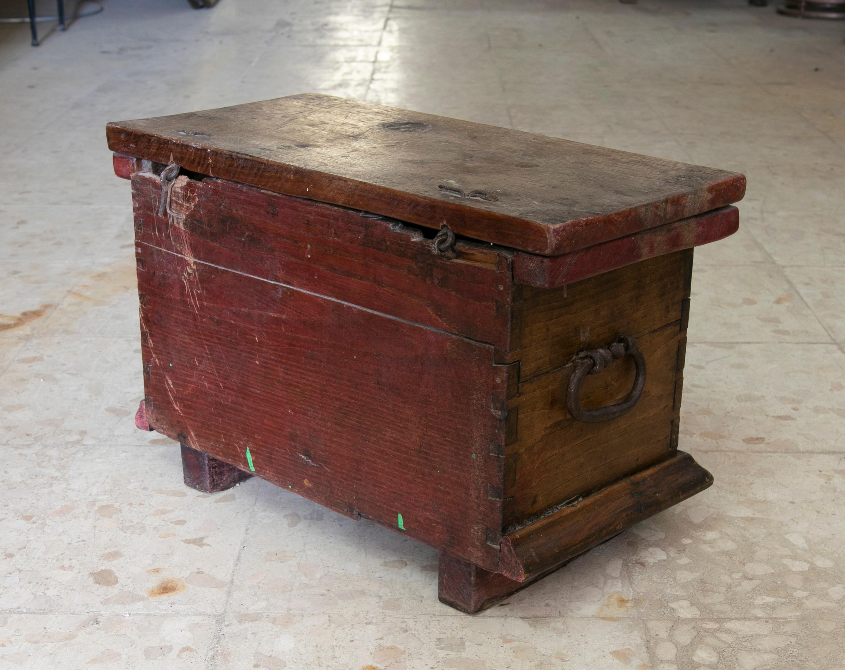 Spanish Wooden Chest with Original Iron Fittings For Sale 1