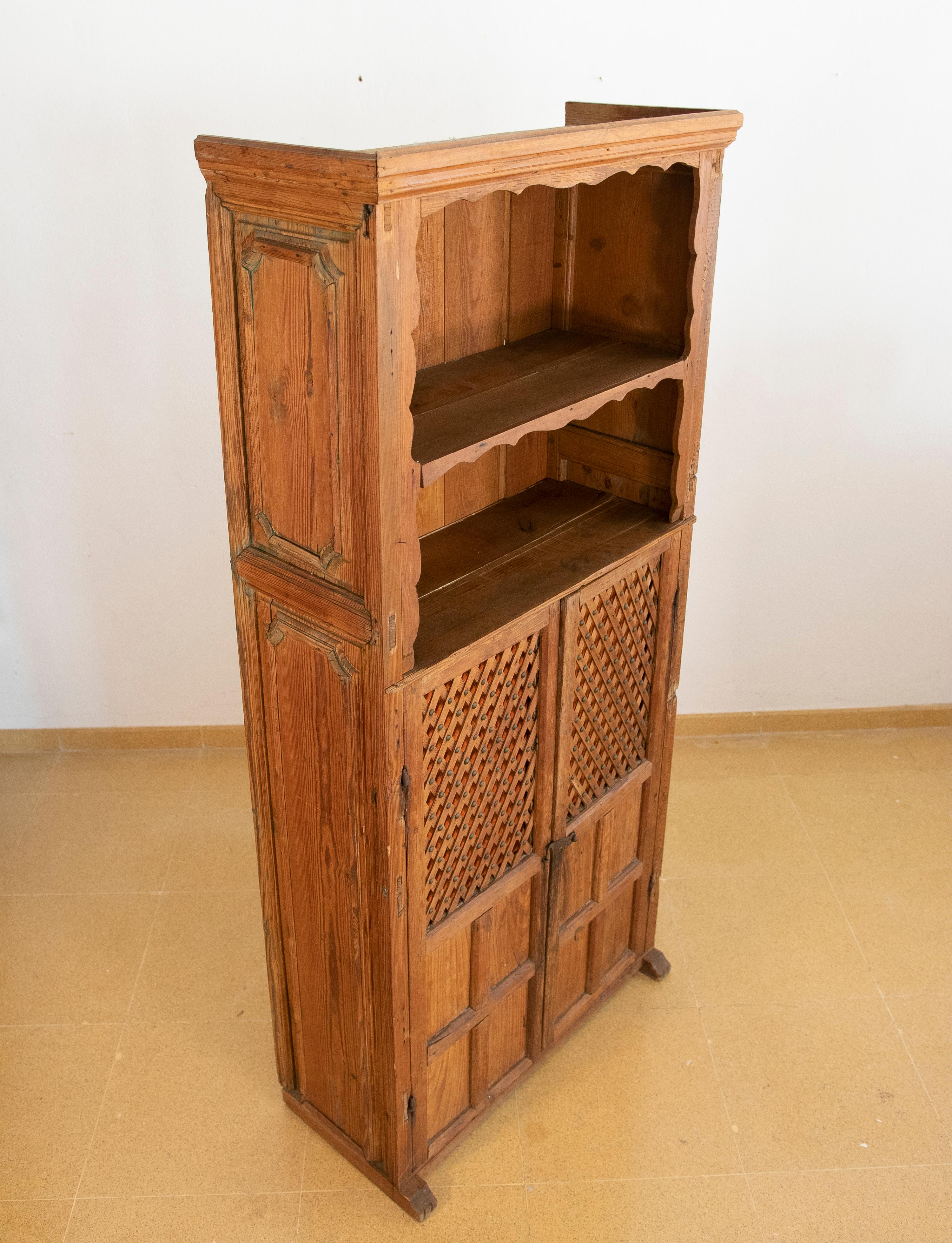 Spanish Wooden Cupboard with Shelves and Lattice Doors For Sale 13