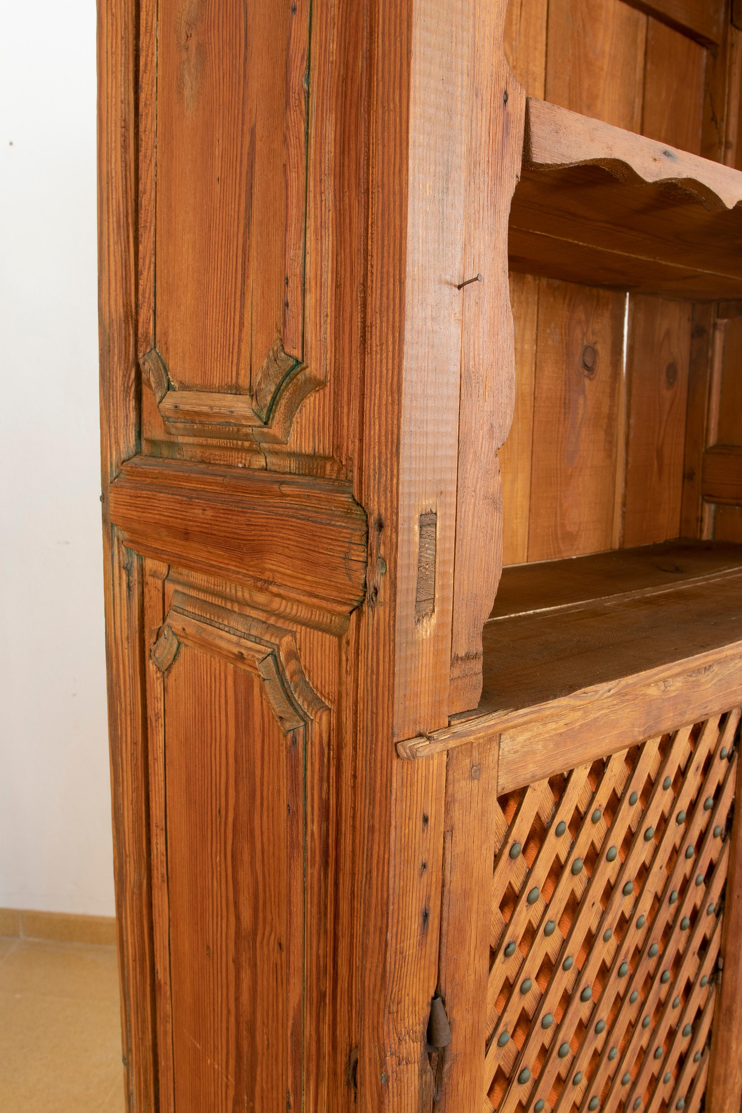 Spanish Wooden Cupboard with Shelves and Lattice Doors 1