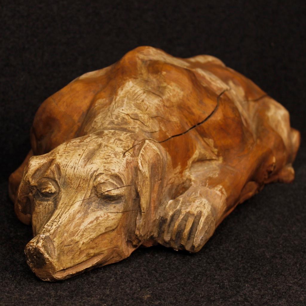 Great Spanish wooden sculpture from the mid-20th century. Very charming work depicting a cubist style dog, in beautiful patina. Sculpture of excellent size and great impact for interior decorators, antique dealers and collectors. It presents some