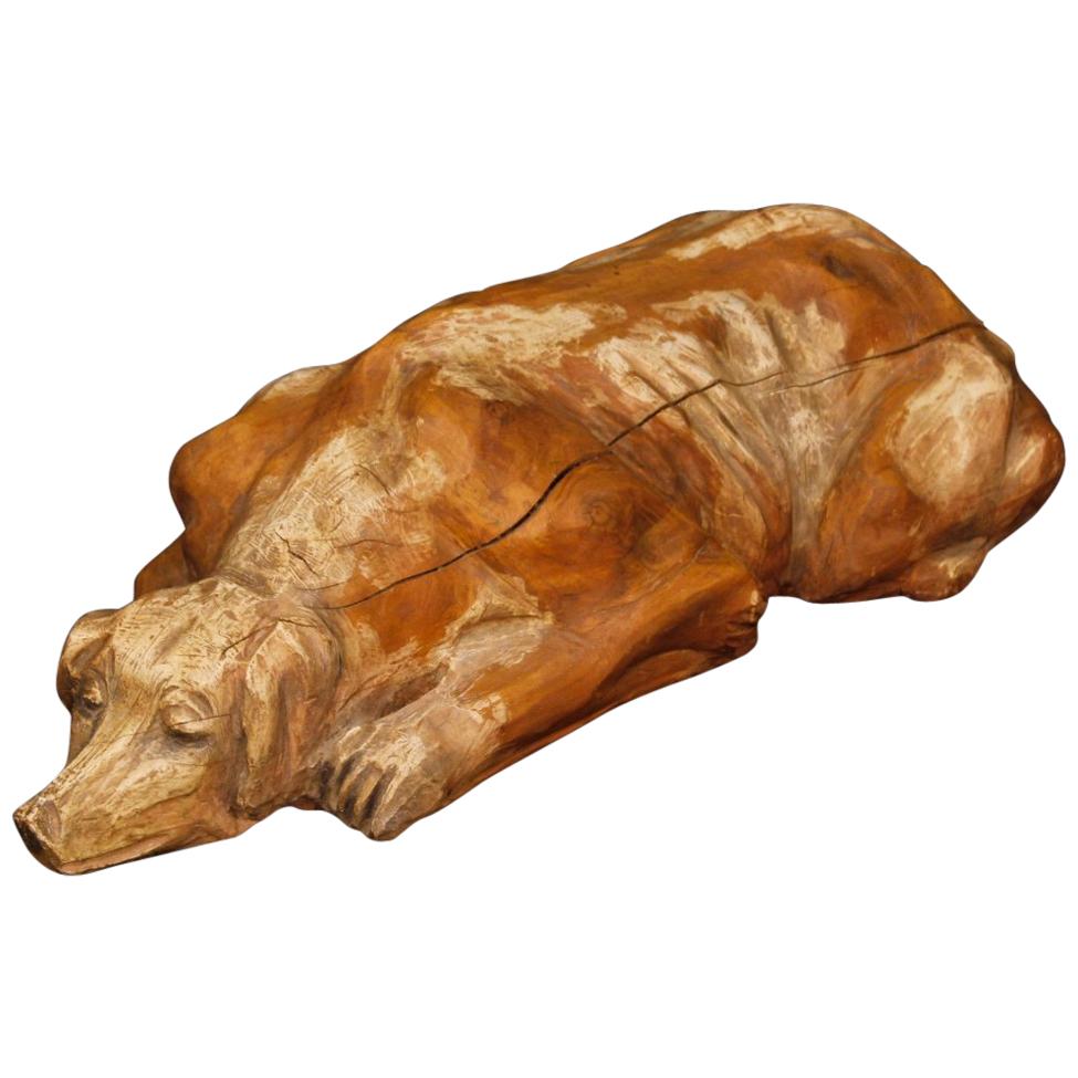 Spanish Wooden Dog Sculpture from 20th Century