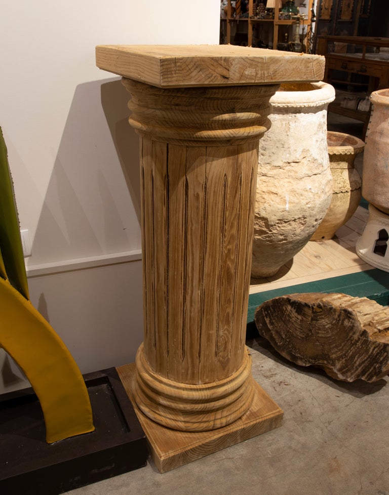 Spanish Wooden Pair of Pedestals with Base, Shaft and Capital For Sale