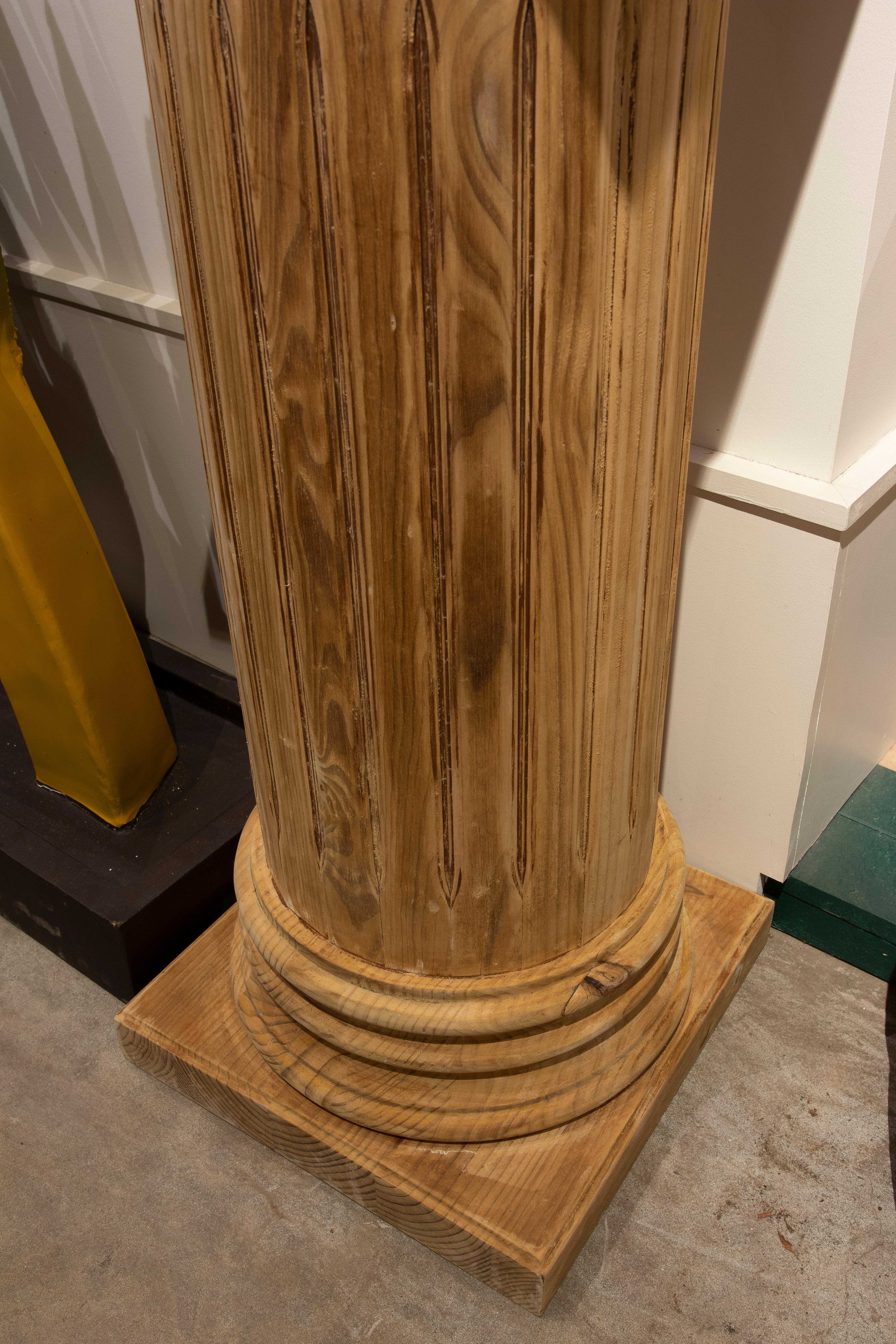 Spanish Wooden Pair of Pedestals with Base, Shaft and Capital For Sale 2