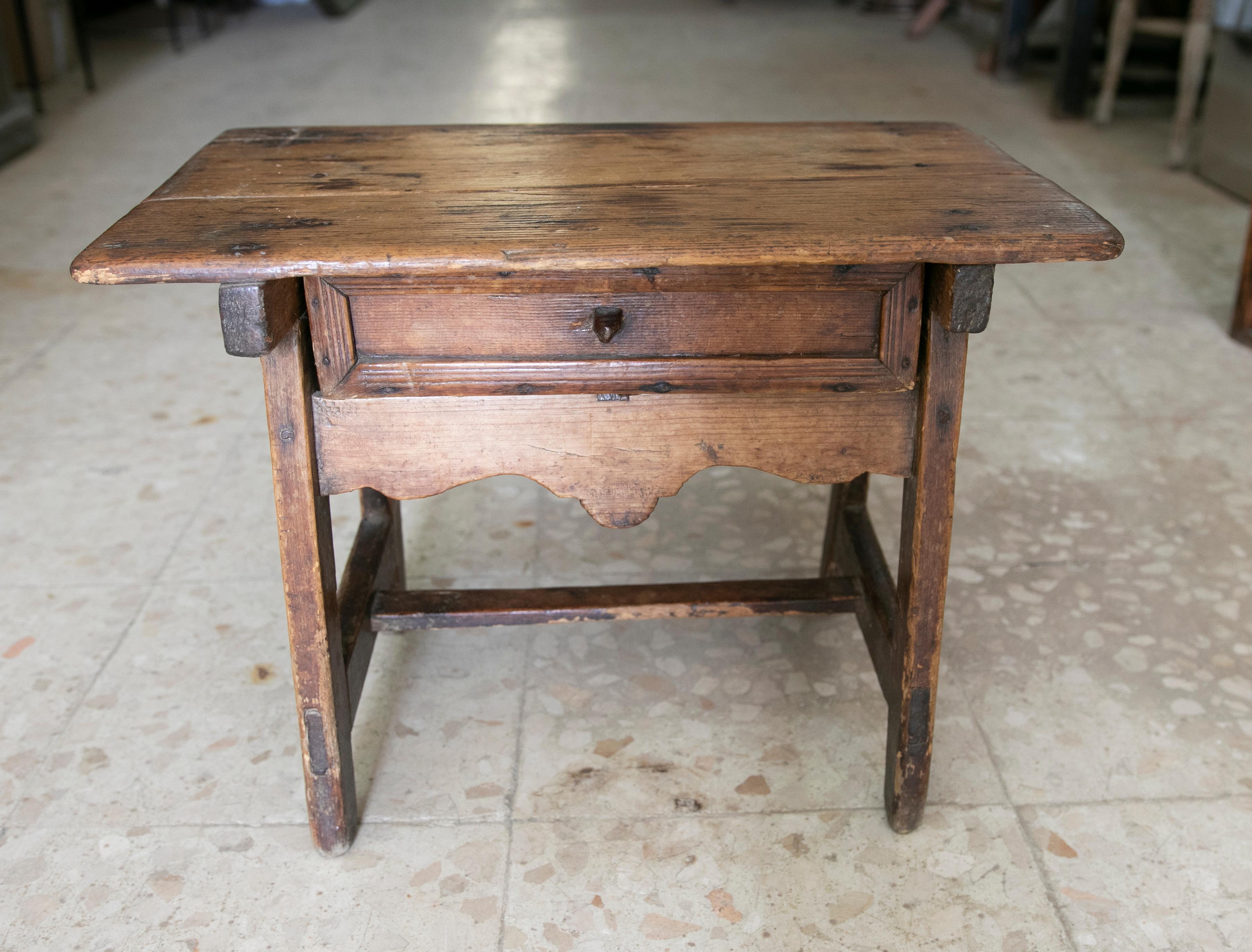 20th Century Spanish Wooden Sidetable with a Drawer For Sale