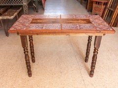 Spanish Wooden Table with Turned Legs and Tiled Top