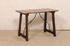 Spanish Wooden Trestle-Leg Table w/Bell-Shaped Iron Stretcher, Early 19th C.