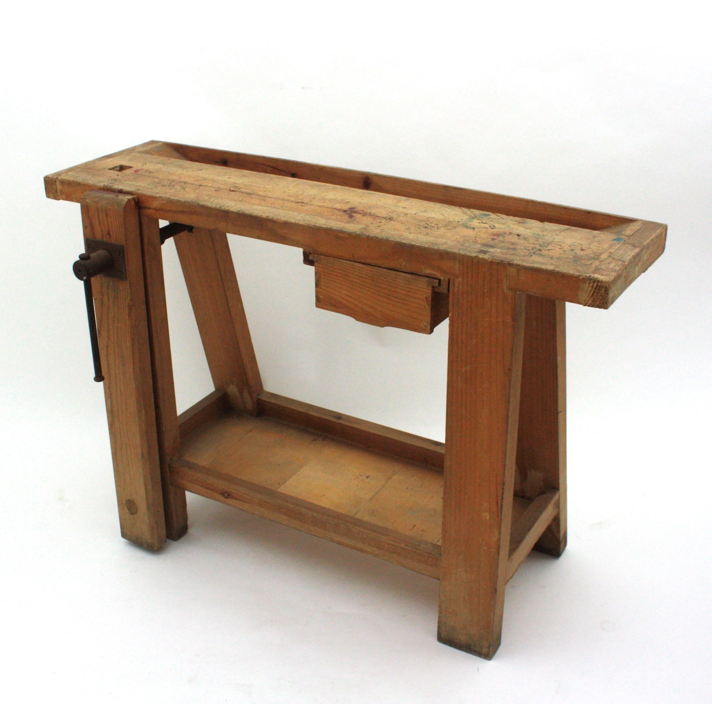 Spanish Work Bench Console Table For Sale 12