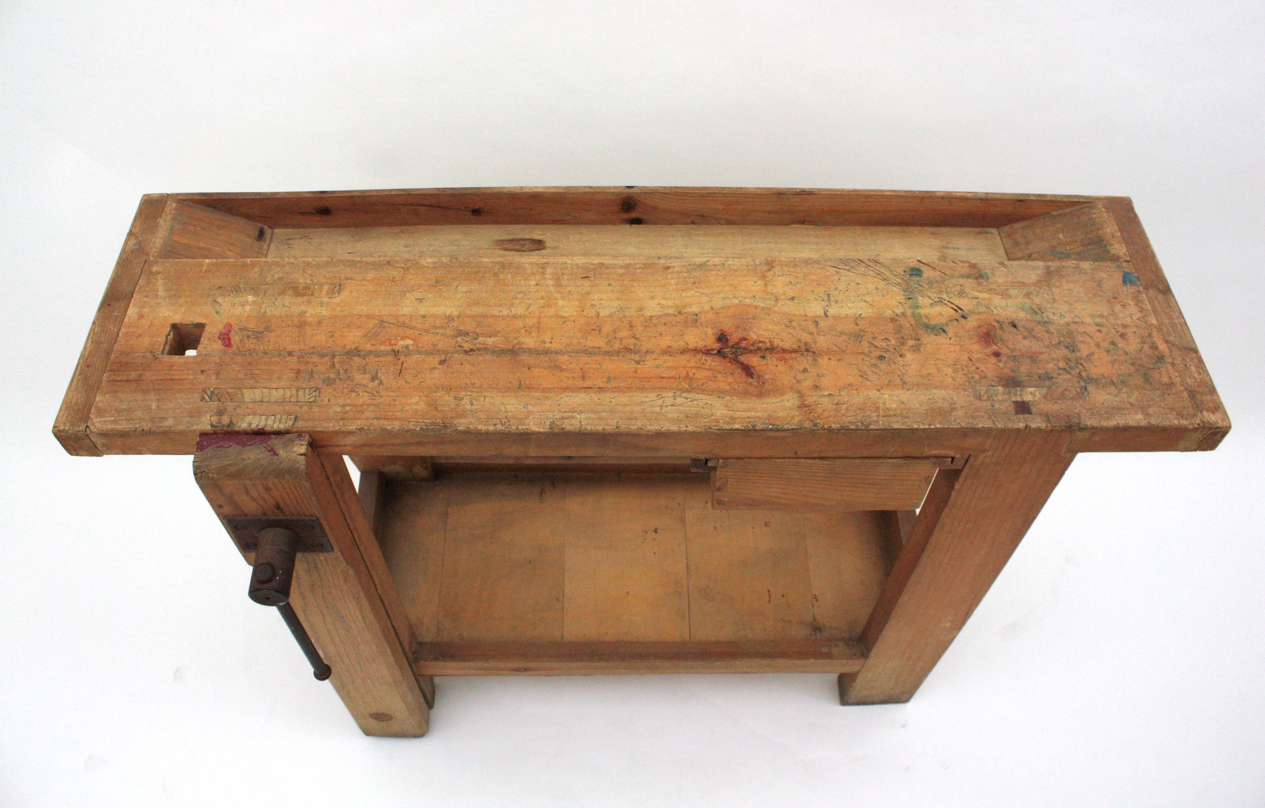 Spanish Work Bench Console Table For Sale 14