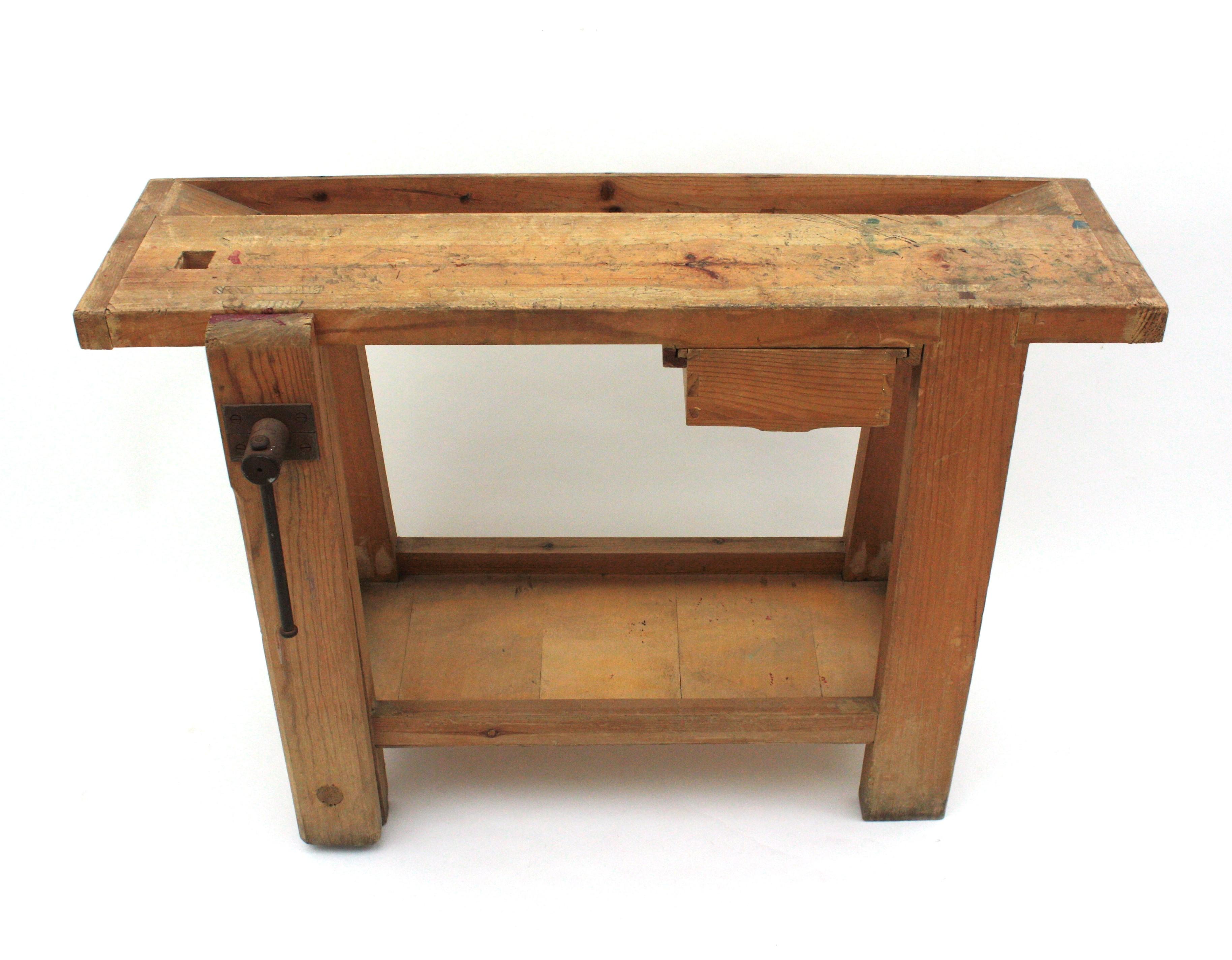 Spanish Work Bench Console Table In Good Condition For Sale In Barcelona, ES