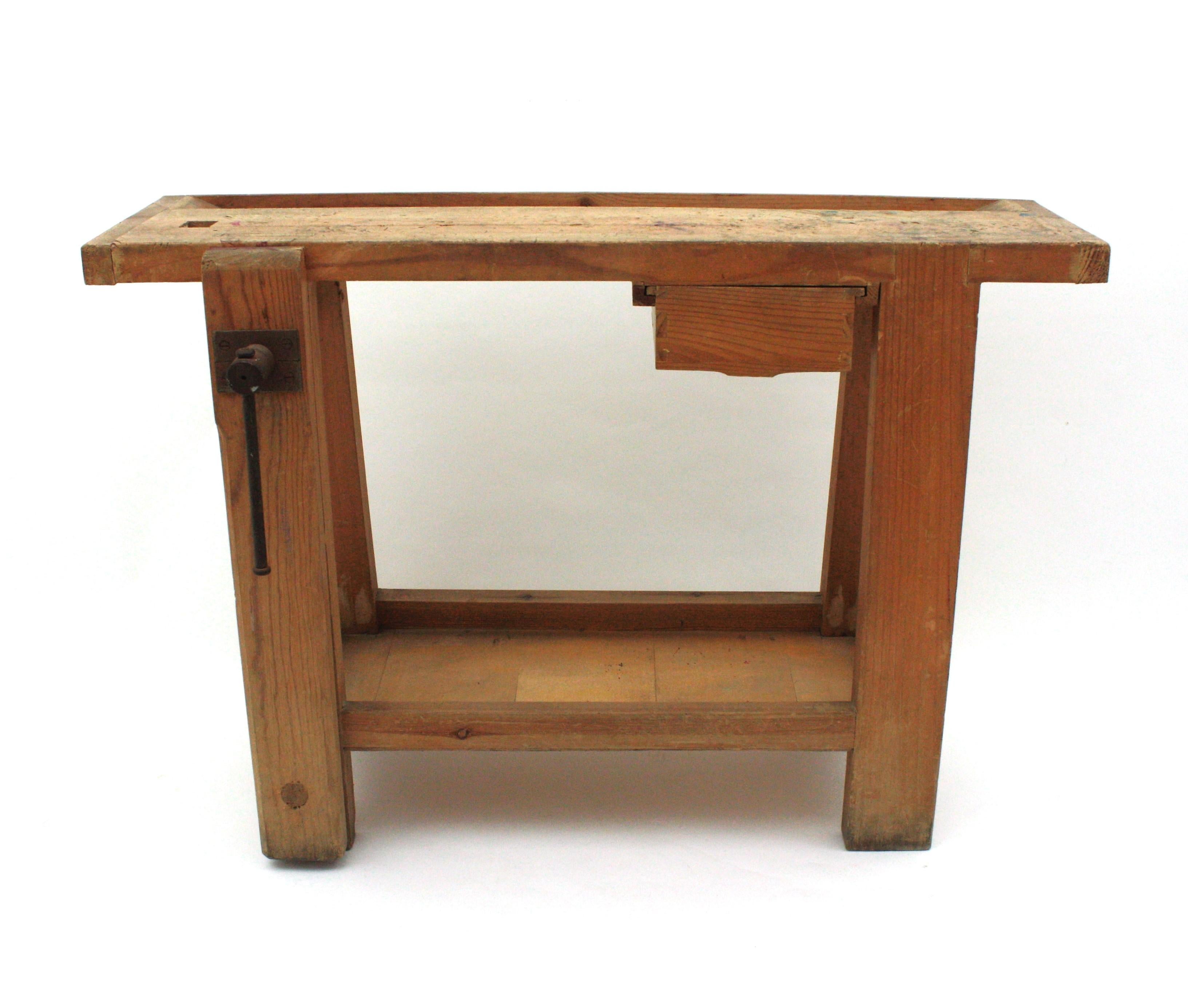 Iron Spanish Work Bench Console Table For Sale