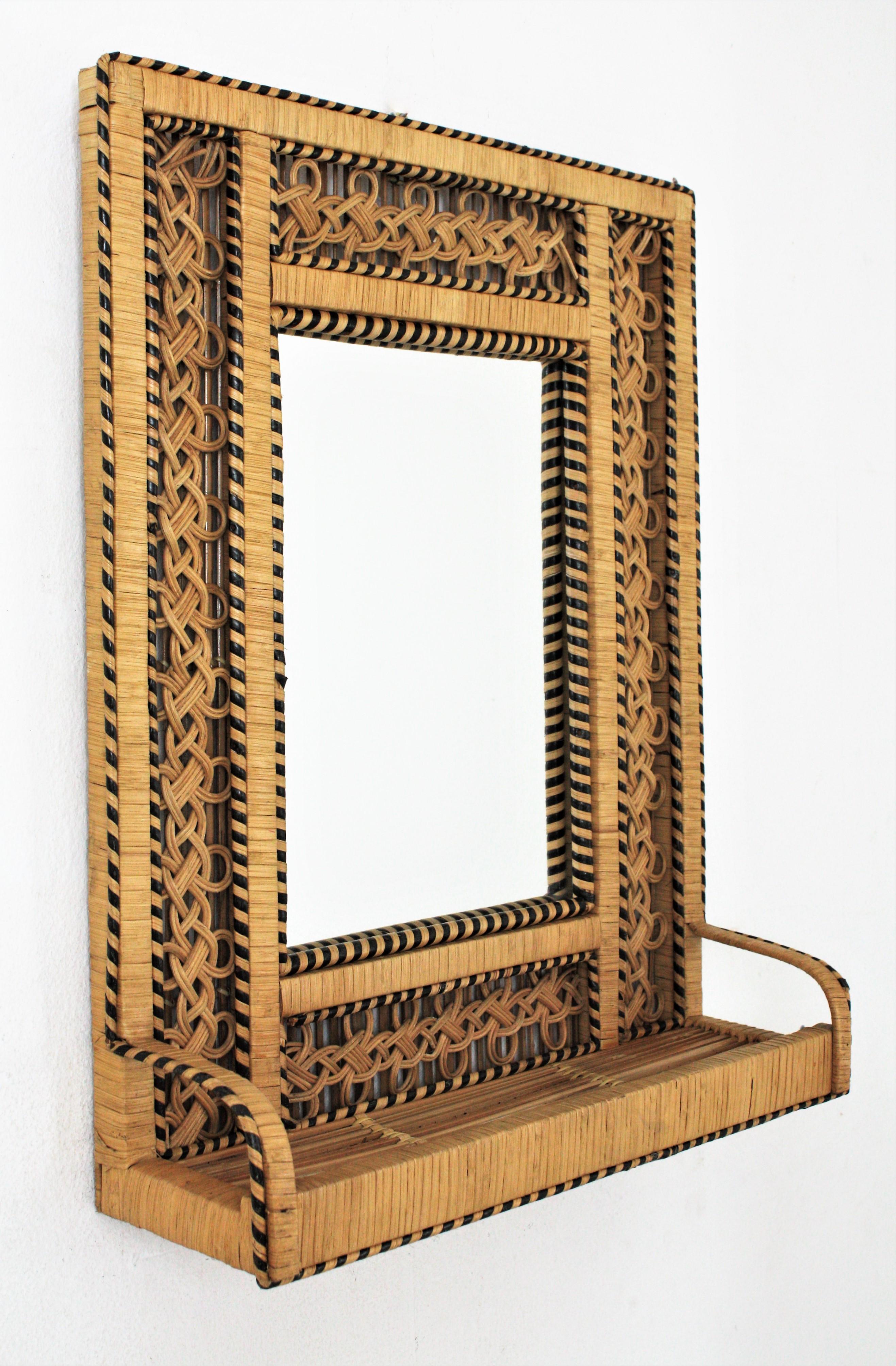 Details about   Small Rattan Wooden Mirror Retro Cane Sunburst Eye Vintage Style Wall Hanging 