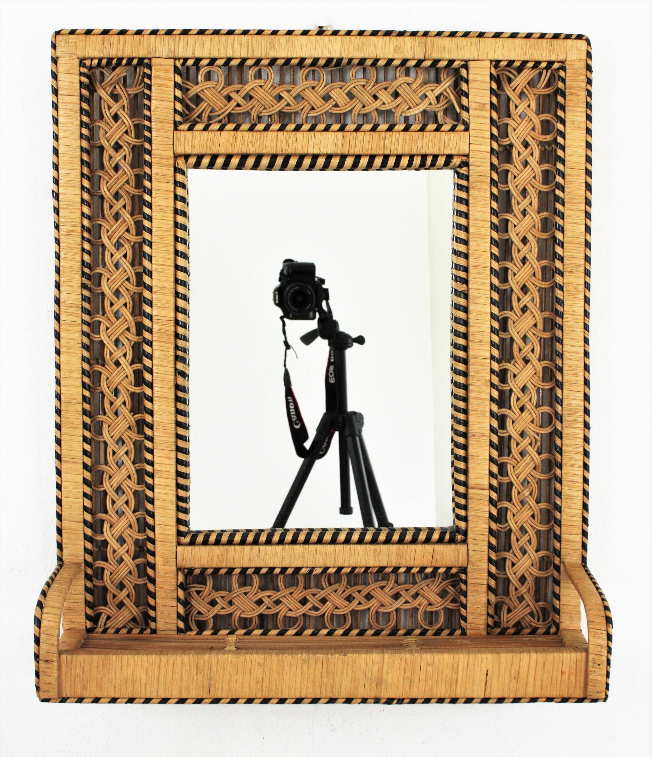 cane mirror with shelf