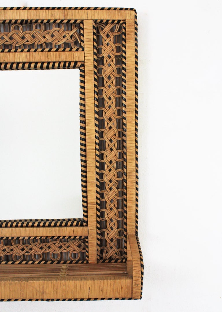 Spanish Woven Wicker and Rattan Mirror Shelf with Filigree ...