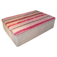 Spanish Woven Wicker Coffee Table w/ Fabric Upholstered Top