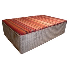 Spanish Woven Wicker Coffee Table w/ Fabric Upholstered Top