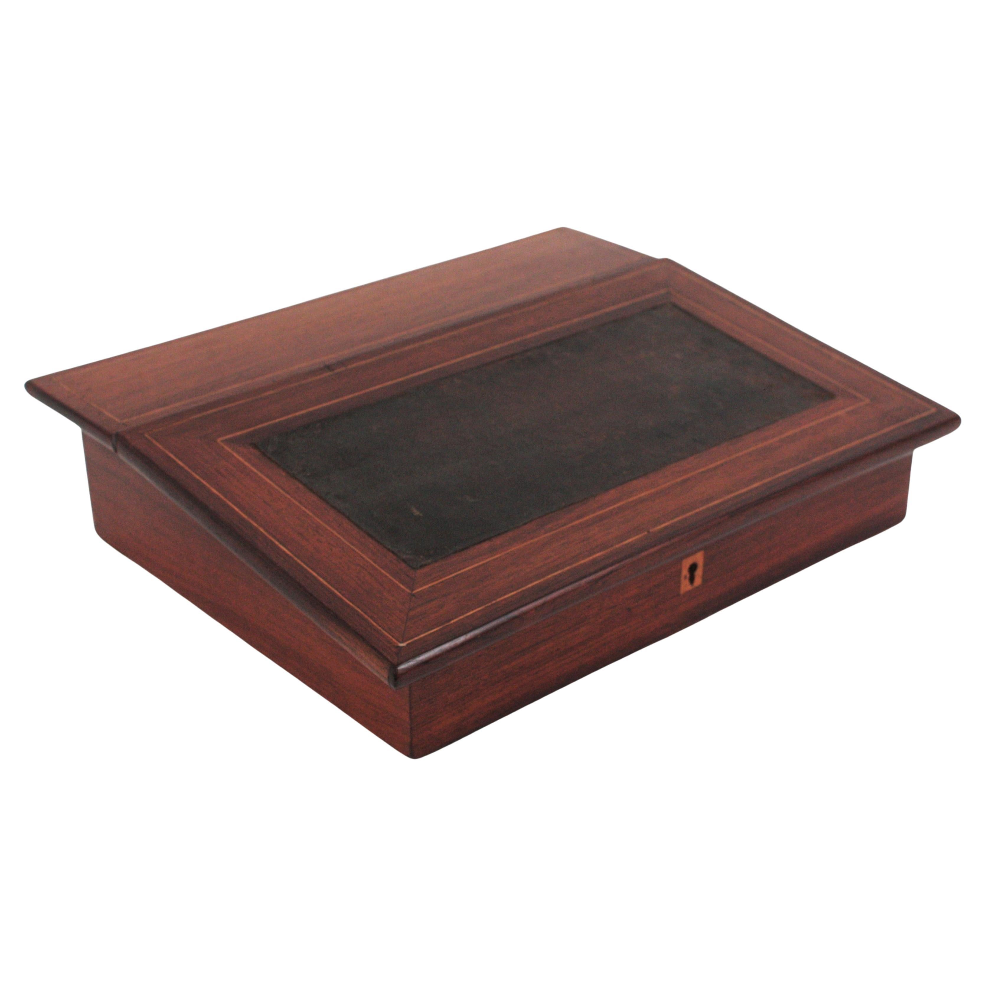 Spanish Writing Slope Box in Walnut and Leather