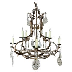 Spanish Wrought Iron and Crystal Chandelier 1930's