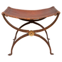 Spanish Wrought Iron and Leather Bench