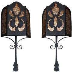 Spanish Wrought Iron and Mica Wall Sconces, Pair