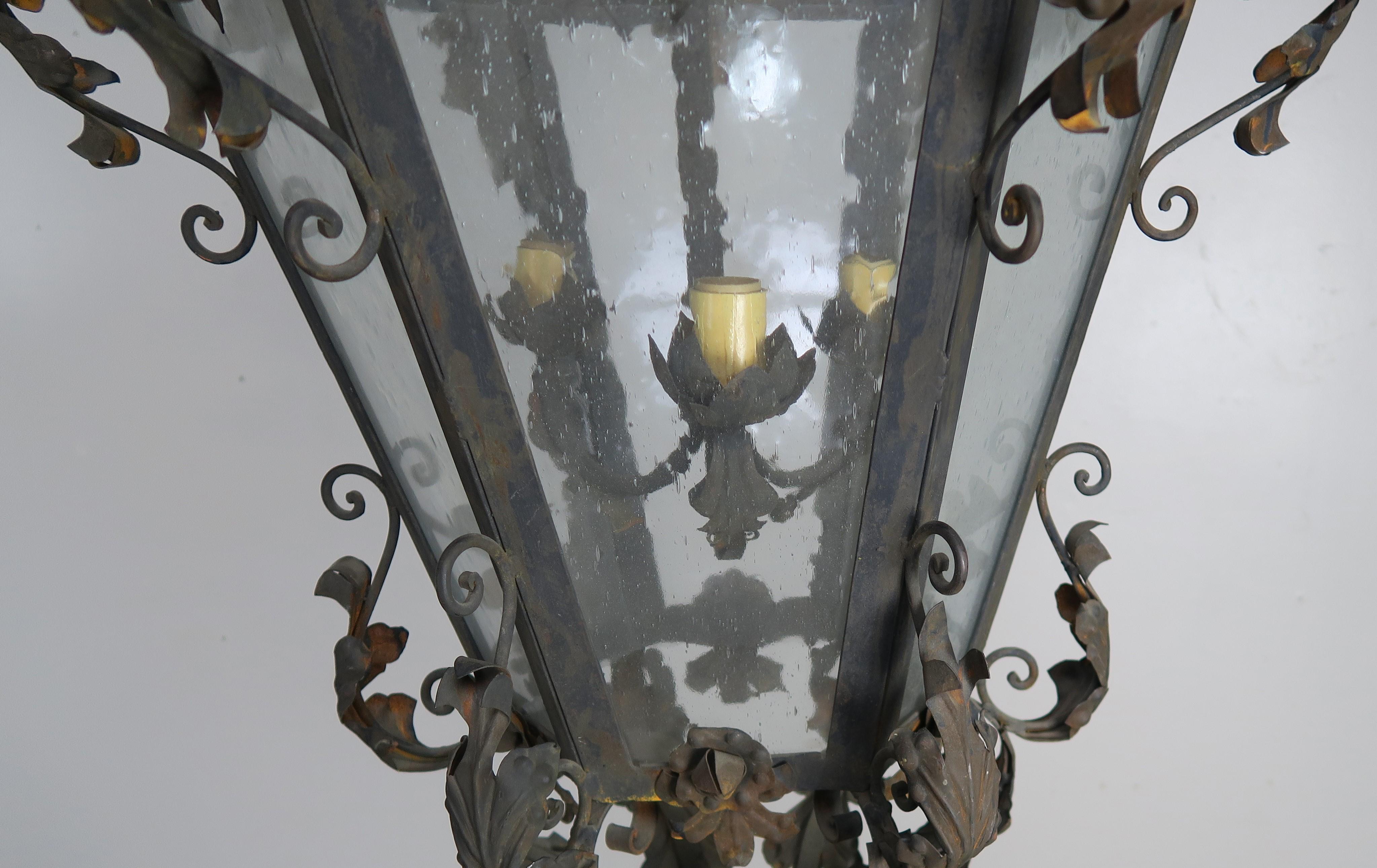 Spanish Wrought Iron and Reeded Glass Lantern, circa 1930s For Sale 6