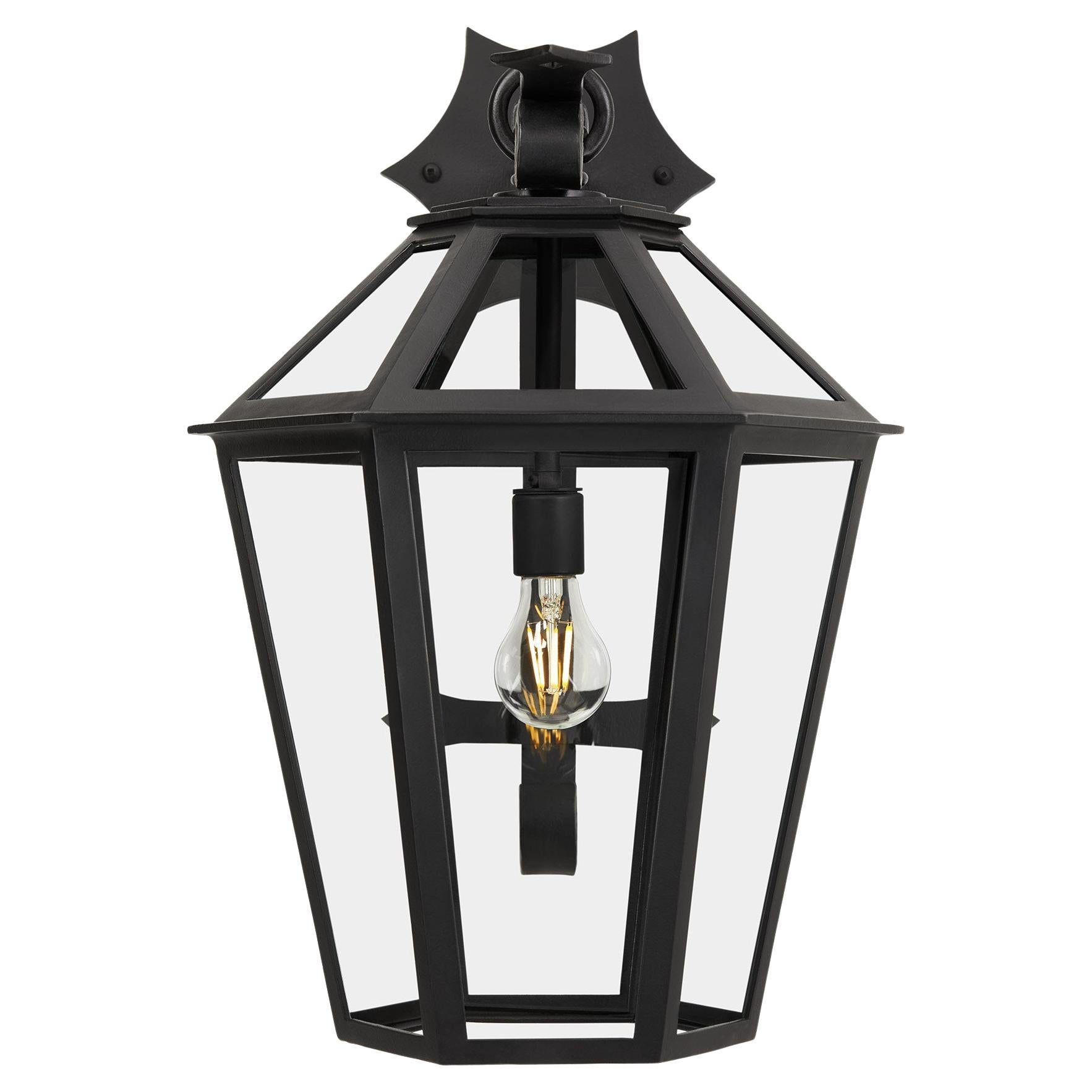 Spanish Style Wrought Iron Hand-Crafted Exterior Light Fixture, Antique Glass