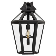 Spanish Style Wrought Iron Hand-Crafted Exterior Light Fixture, Antique Glass