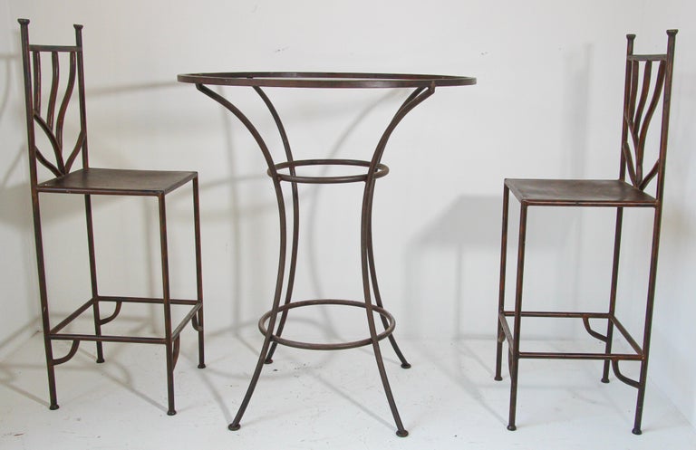 Spanish Wrought Iron Barstools with Back Set of Six For Sale 8