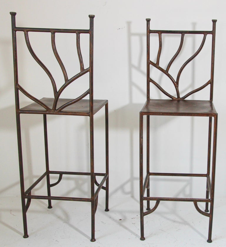 Spanish Wrought Iron Barstools with Back Set of Six In Good Condition For Sale In North Hollywood, CA