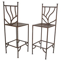 Set of Six Spanish Revival Hand-Forged Wrought-Iron Barstools, Mexico, circa 199