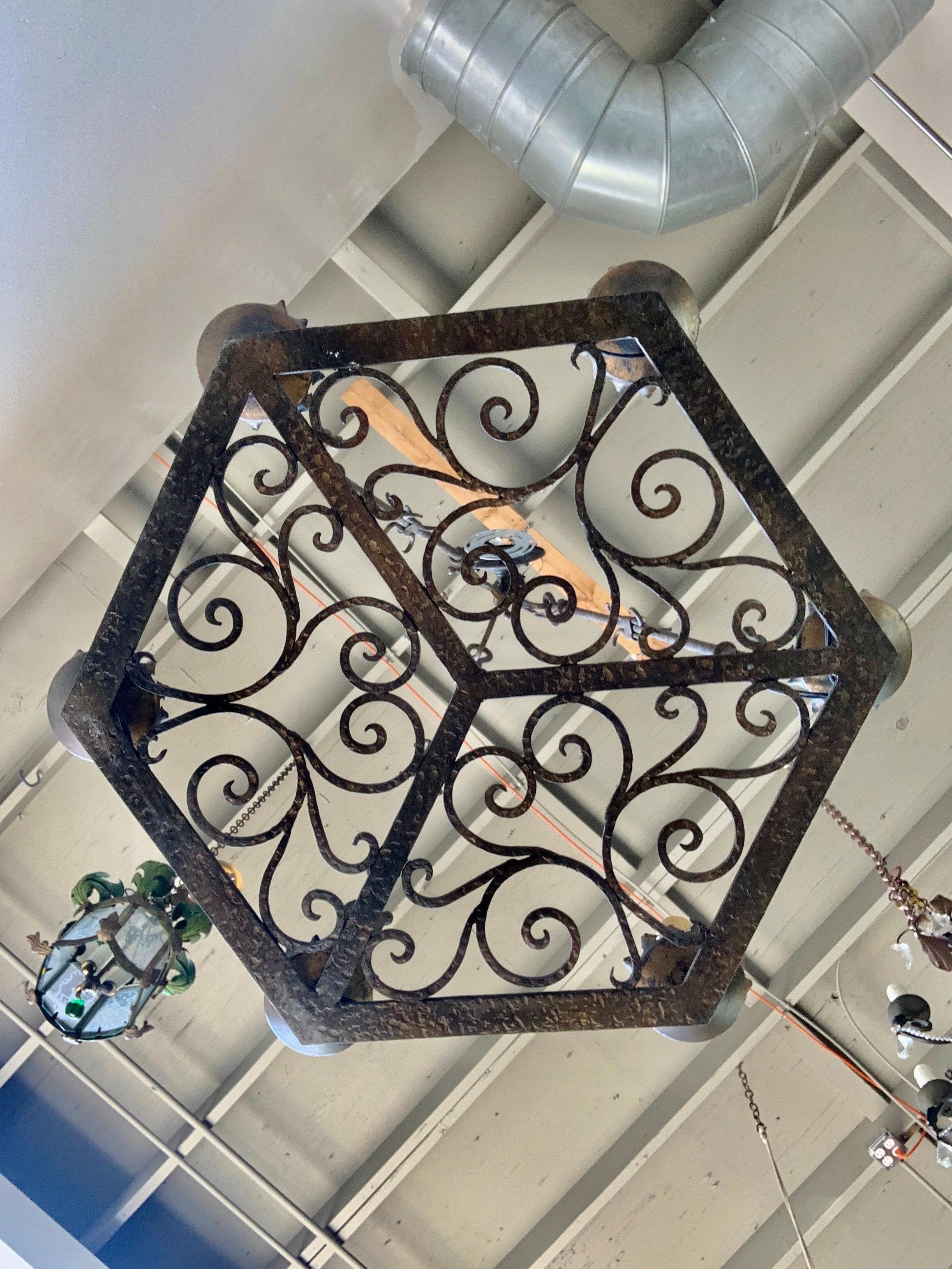 Spanish Wrought Iron Chandelier, circa 1900s In Distressed Condition In Los Angeles, CA