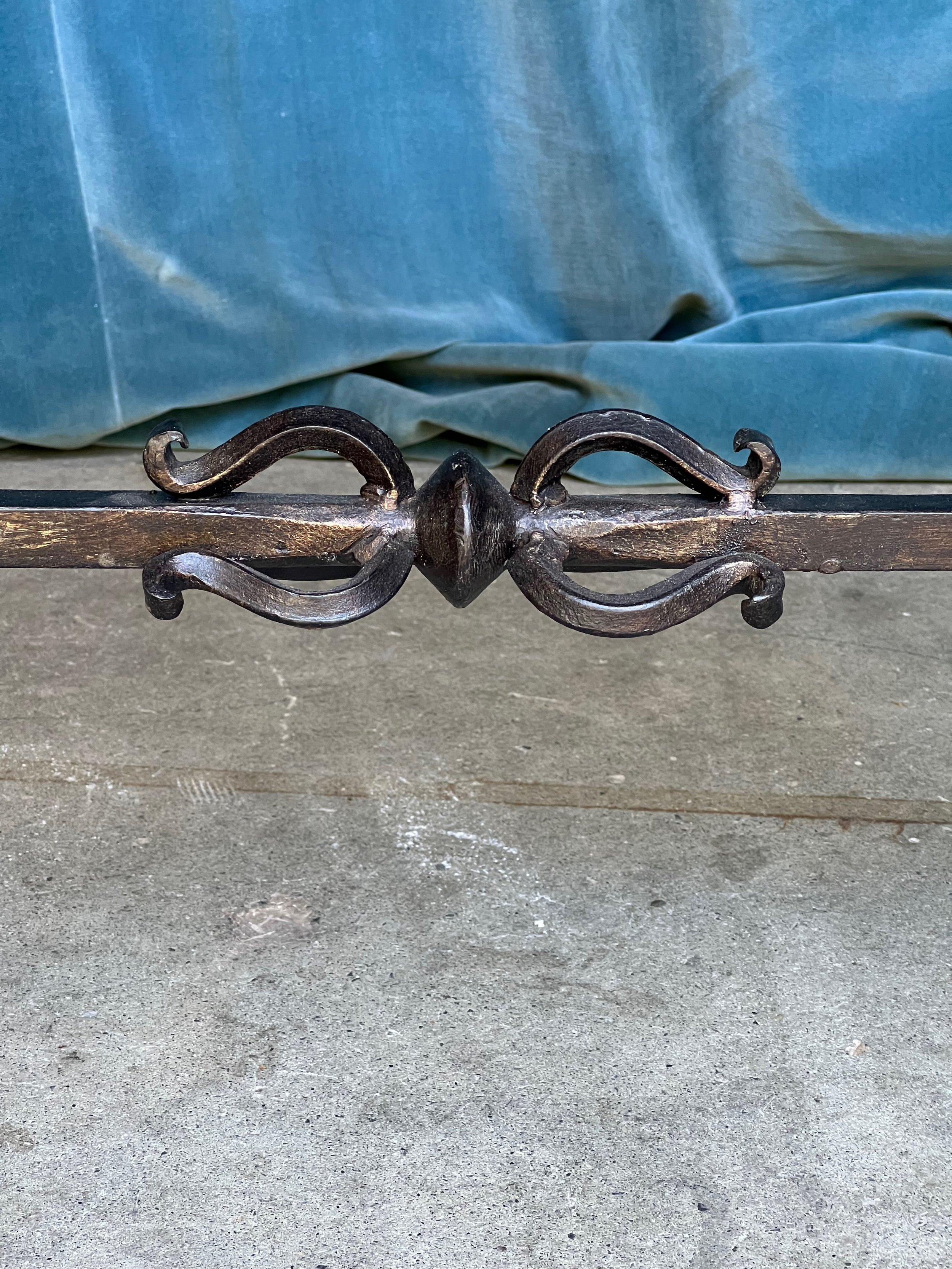 Spanish Wrought Iron Coffee Table with Grey Glass Top For Sale 8