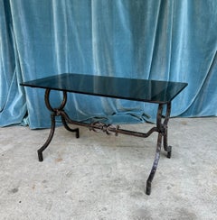 Spanish Wrought Iron Coffee Table with Grey Glass Top