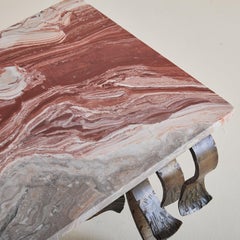 Spanish Wrought Iron Coffee Table with Red Marble Top, 19th Century