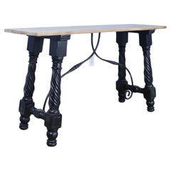 Antique Spanish Wrought Iron Console with Oak Top
