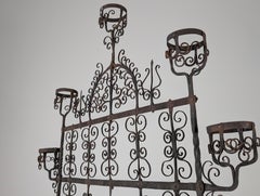 Spanish Wrought Iron Fireplace Screen Candelabra, Arts and Crafts, 1880s