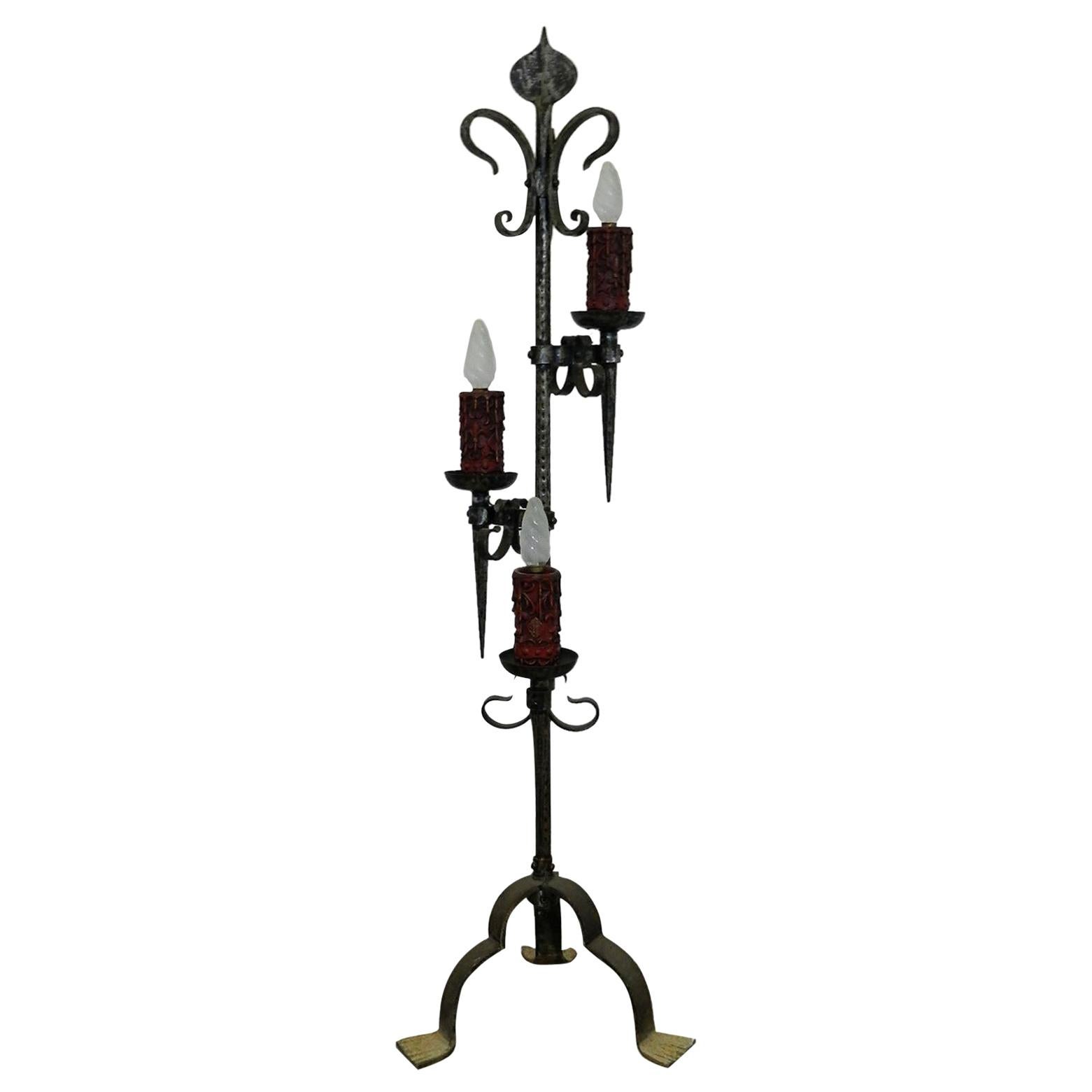 Spanish Wrought Iron Floor Lamp Artisan Made One of a Kind, circa 1960