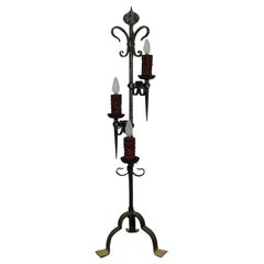 Retro Spanish Wrought Iron Floor Lamp Artisan Made One of a Kind, circa 1960