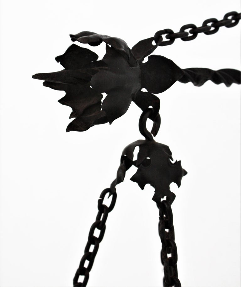 Spanish Wrought Iron Gothic Style Wall Hanging Planter with Foliage