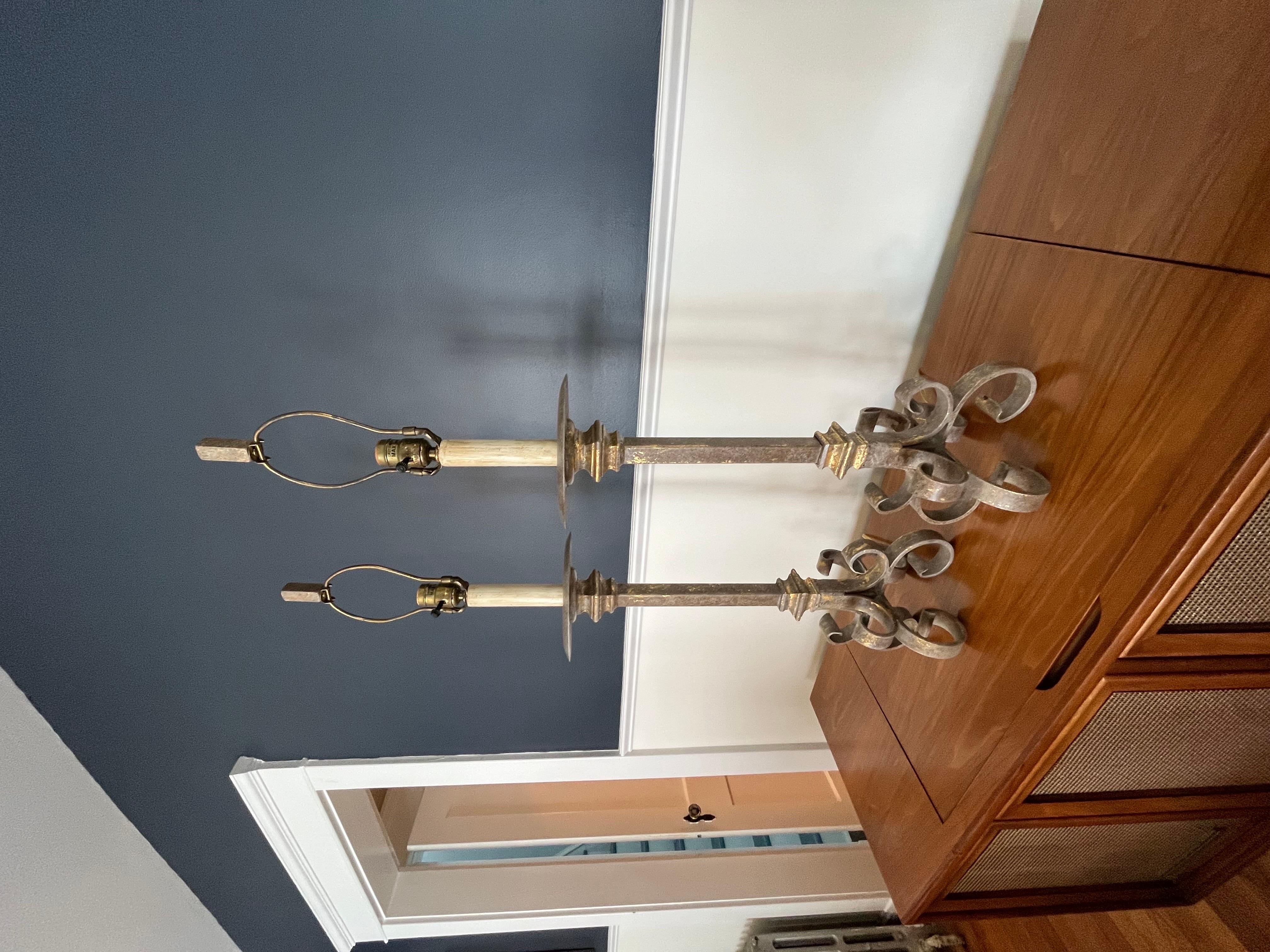 Baroque Revival Spanish Wrought Iron Lamps For Sale