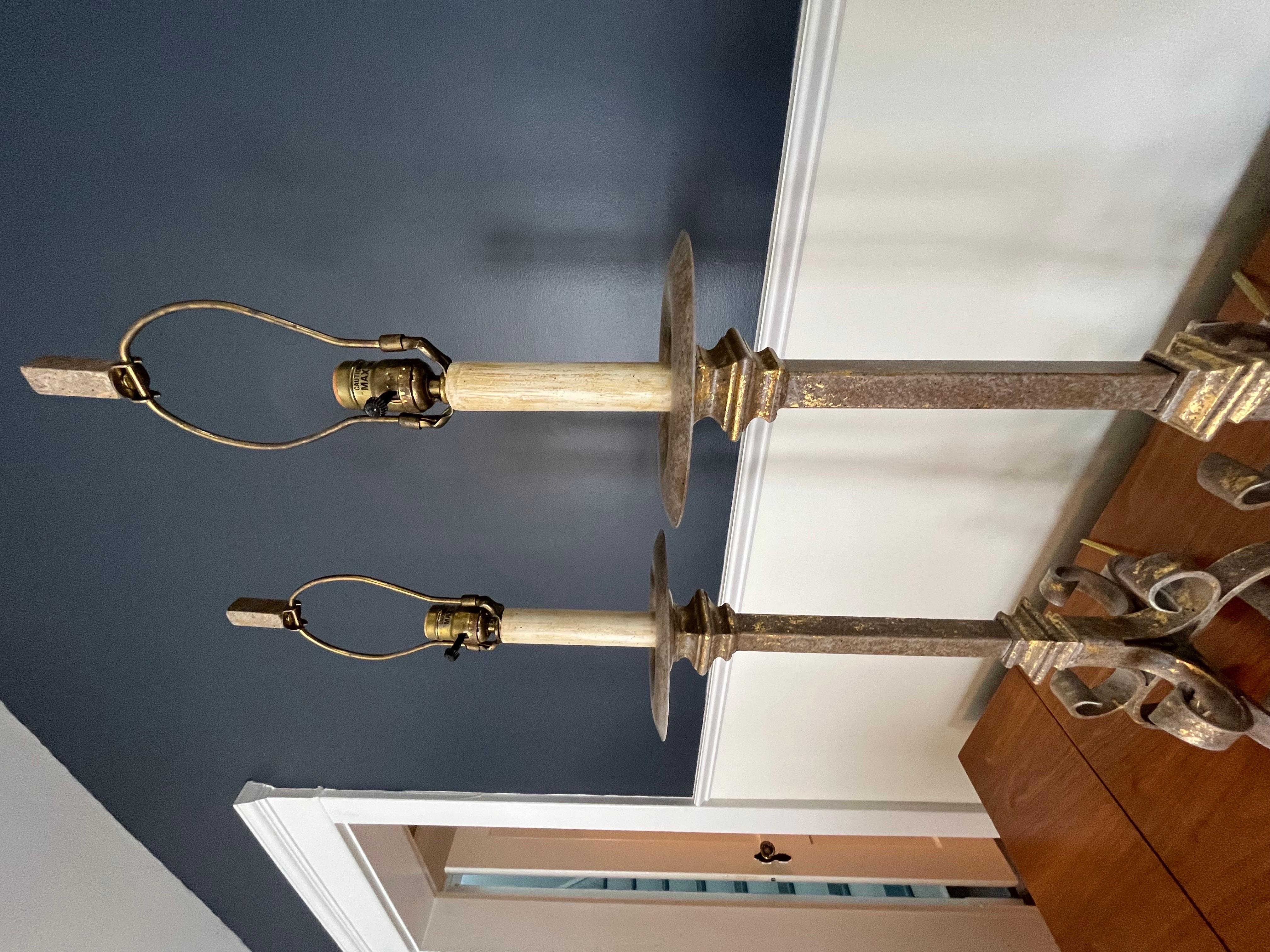 Spanish Wrought Iron Lamps In Good Condition For Sale In W Allenhurst, NJ