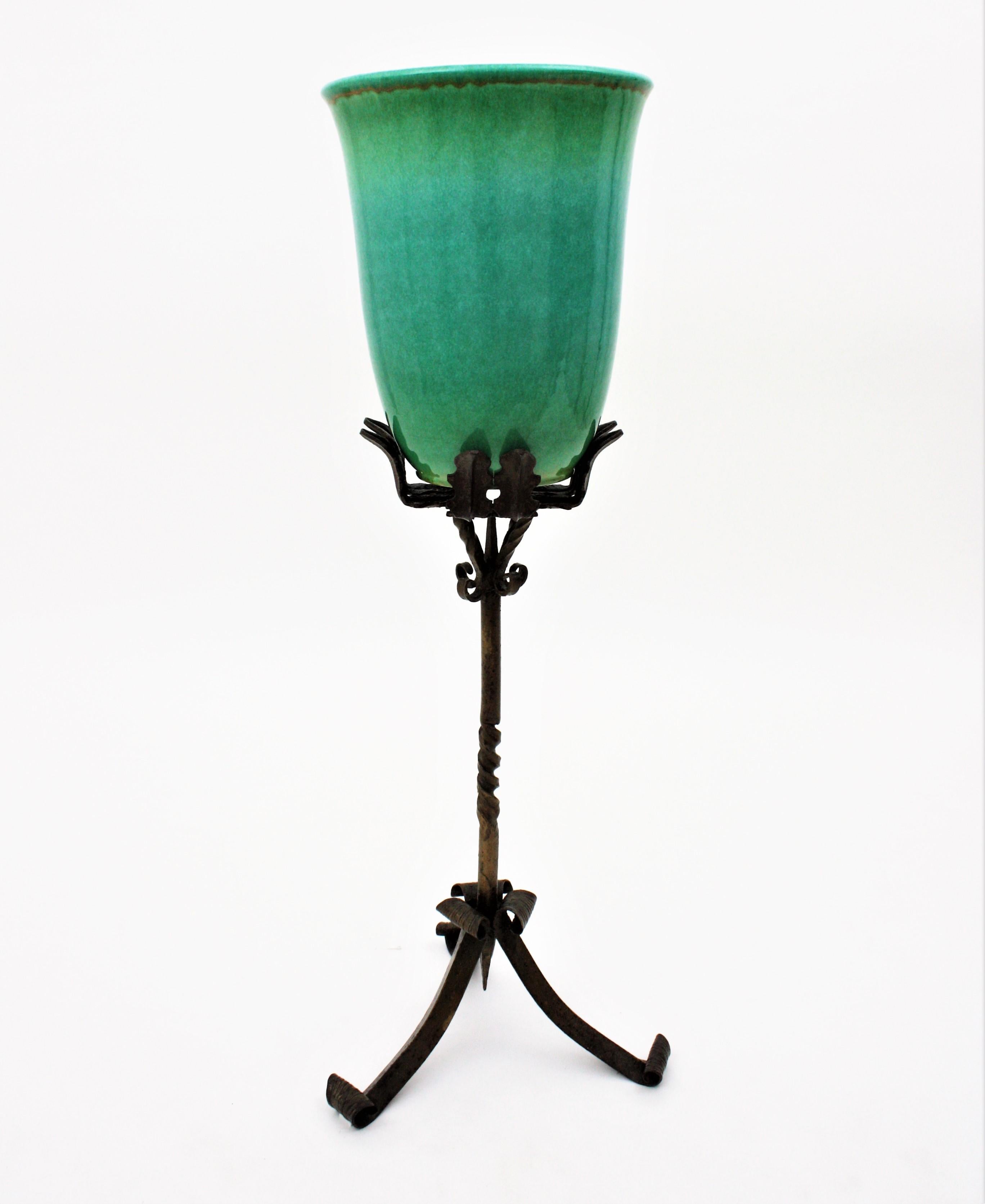 Gothic Revival Spanish Wrought Iron Plant Stand, 1930s