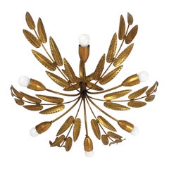 Lámpara / Araña Española XL Sunburst Foliage de Hierro Dorado, 6 Luces
