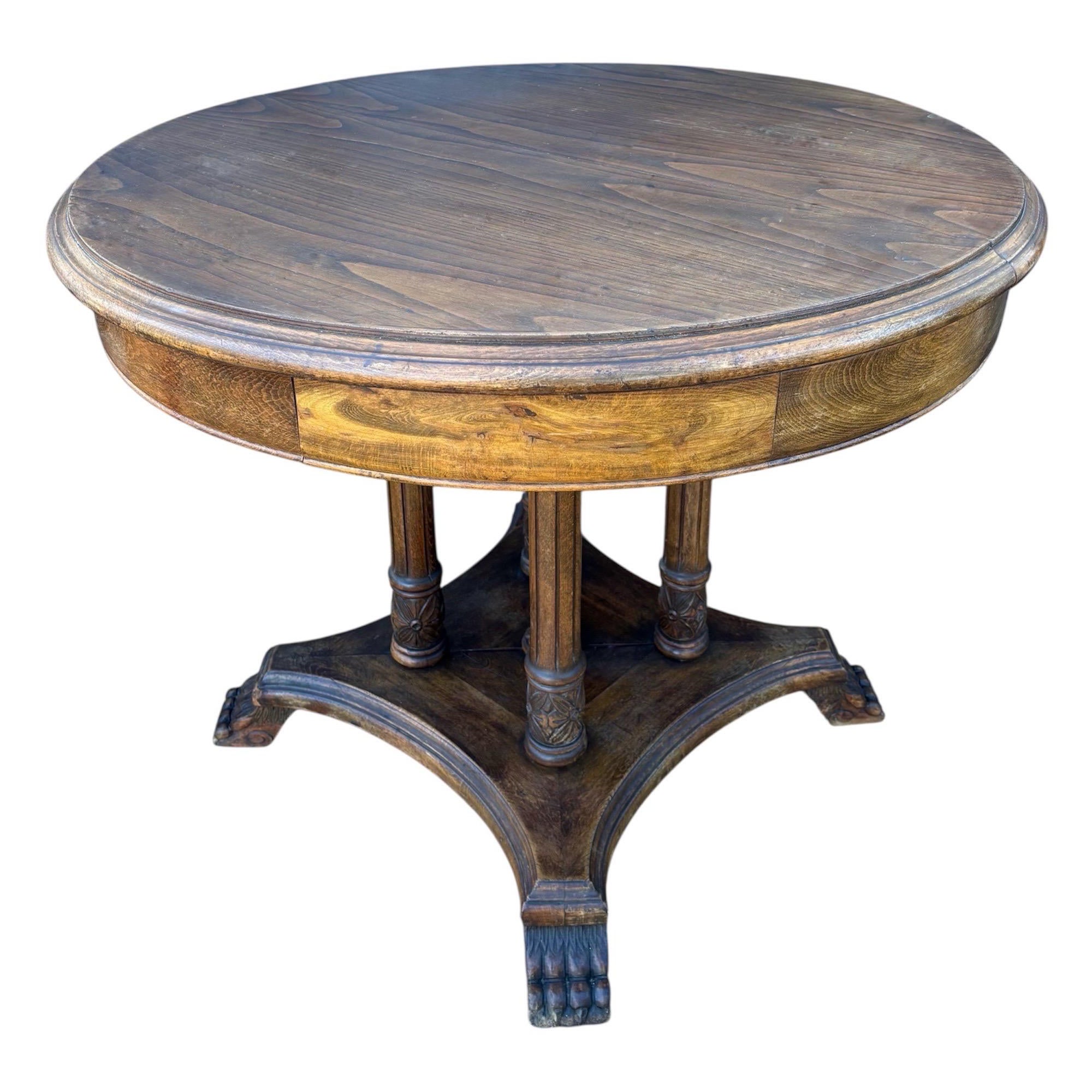 SpanishNeoclassical Revival Round Hardwood Table, Early 20th Century