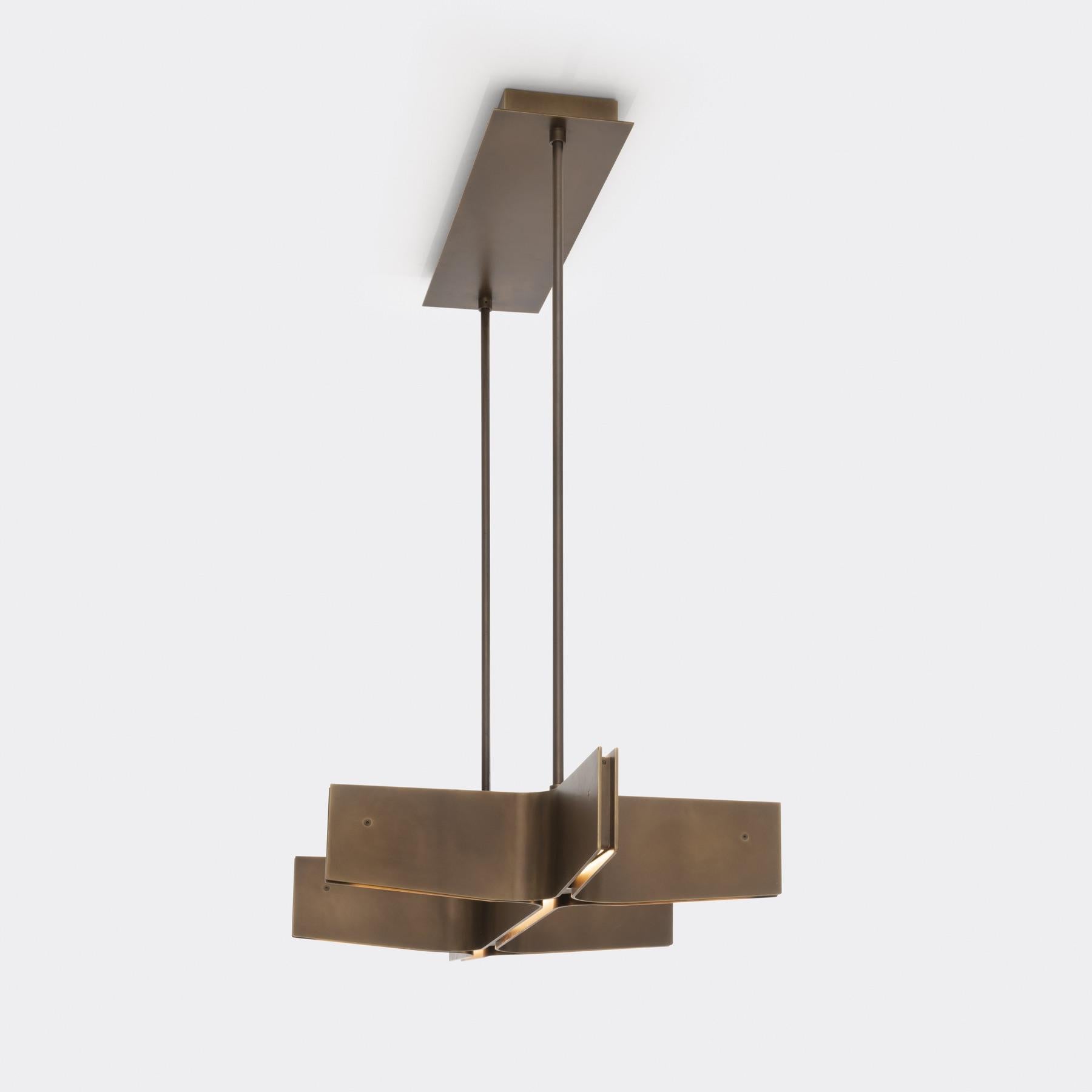 Contemporary Spanning Hanging Light, Light Bronze Patina For Sale