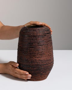 Vase en céramique Spara, marron foncé, texturé, Allemagne, années 1960