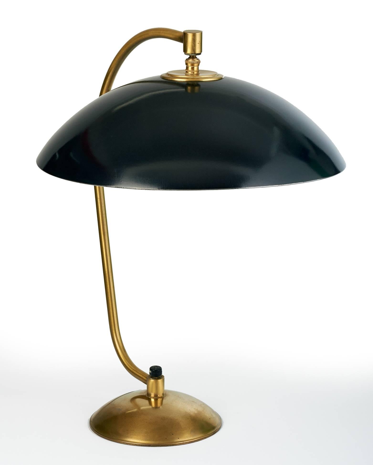 Mid-Century Modern Kurt Versen, Spare Modernist Black Enamel and Brass Table Lamp, 1940's