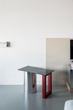 'Spares' Side-Table. Marble, Polished Aluminium and Powder-Coated Steel Table