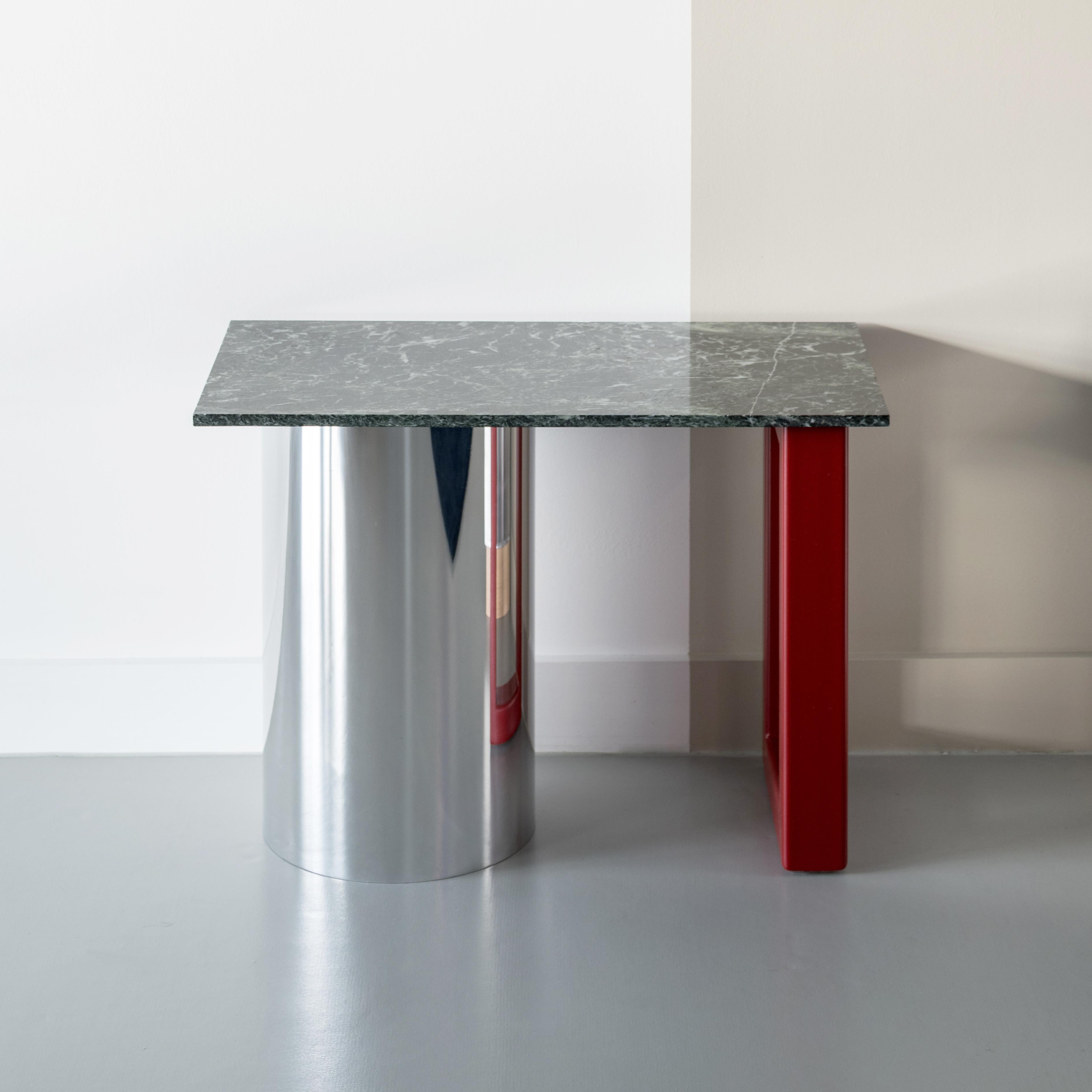 Modern 'Spares' Side-Table. Marble, Polished Aluminium and Powder-Coated Steel Table For Sale