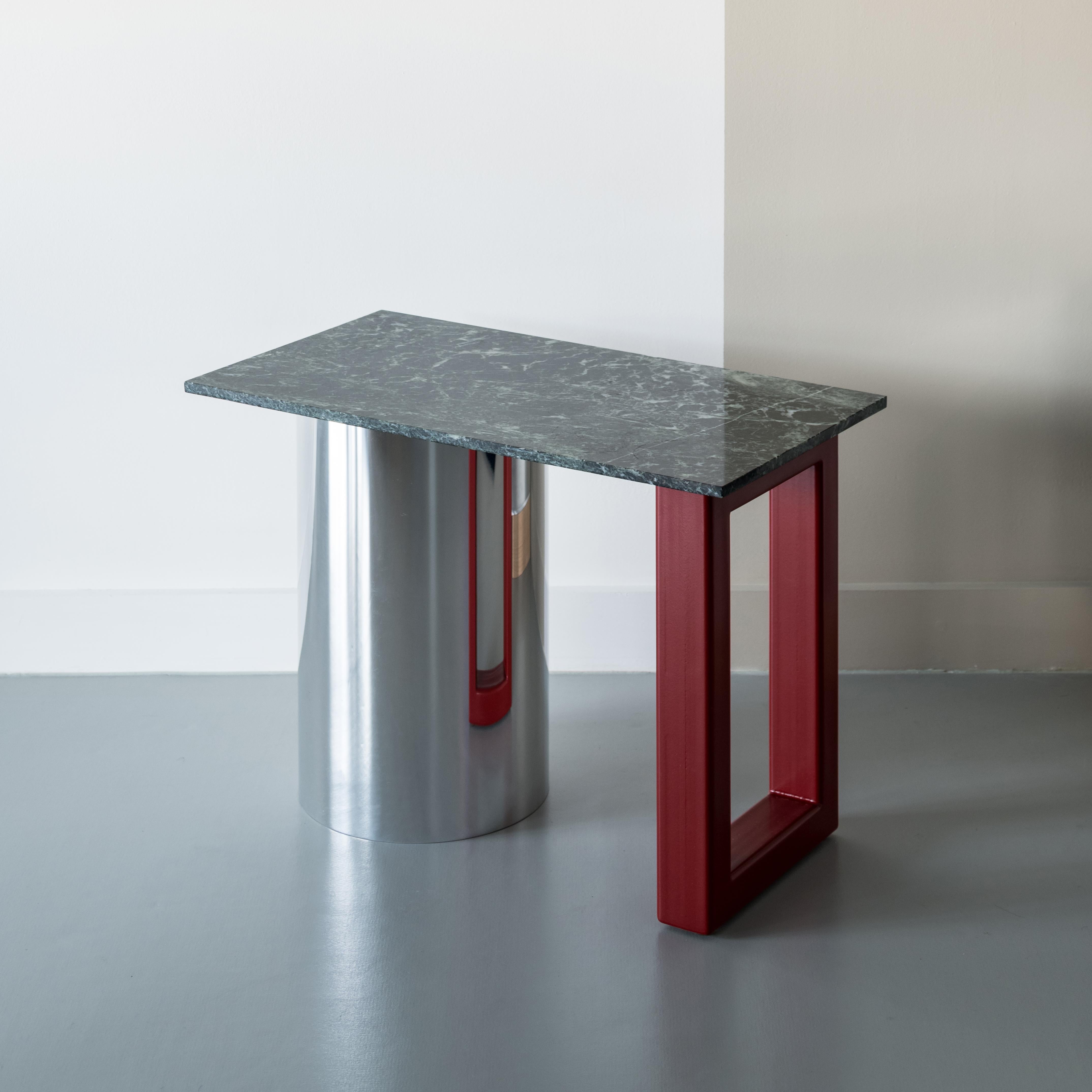 British 'Spares' Side-Table. Marble, Polished Aluminium and Powder-Coated Steel Table For Sale